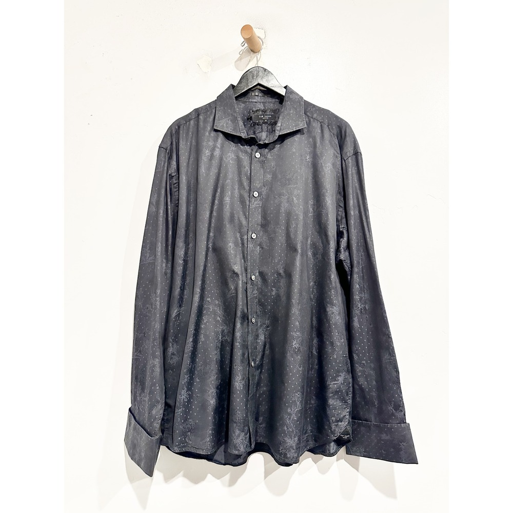Ted Baker Gray Floral Button‎ Down Size 6 (XXL)